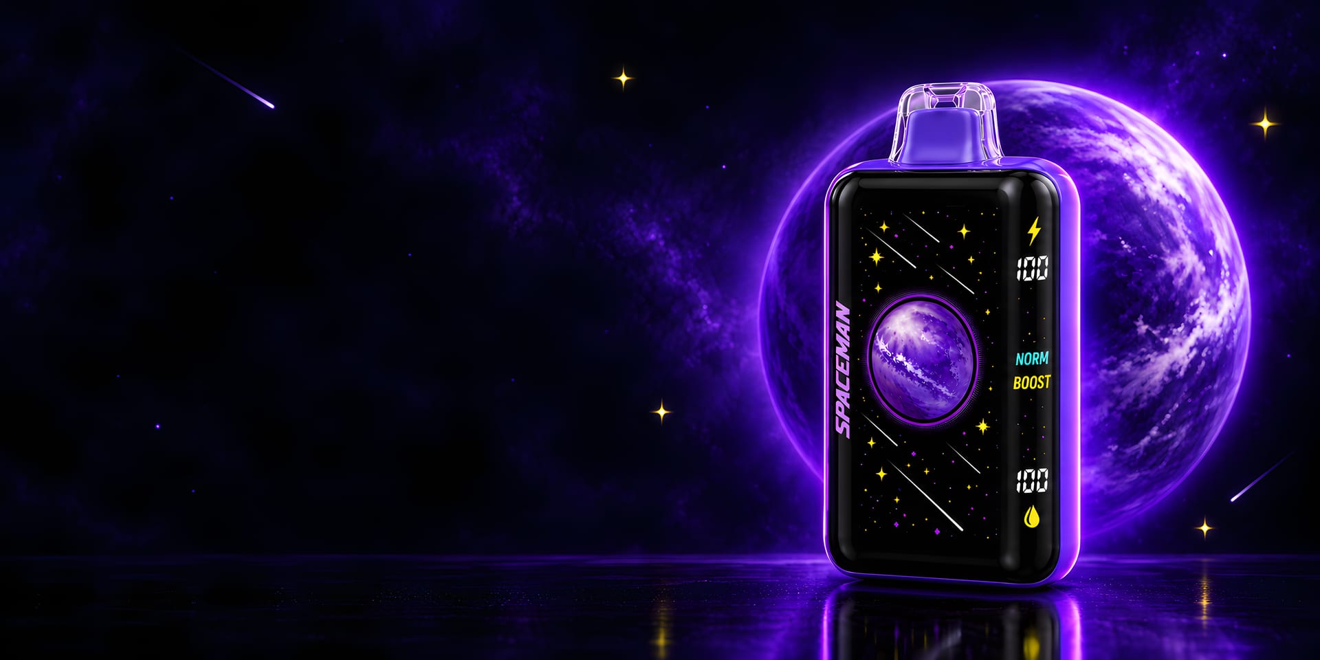 Fogg Vapes, Spaceman 50K frente a un planeta morado